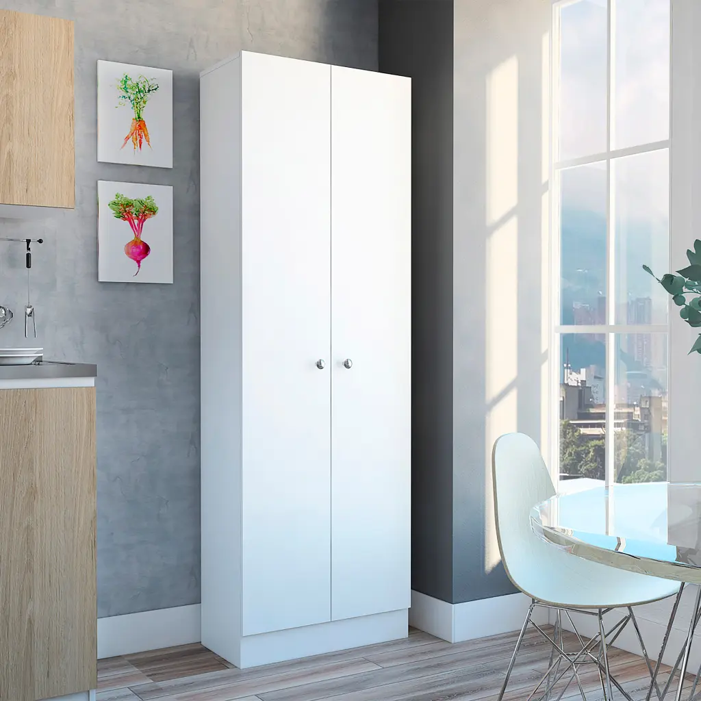 Multistorage Pantry Cabinet Five Shelves and Double Doors White Finish rta mubles colombia