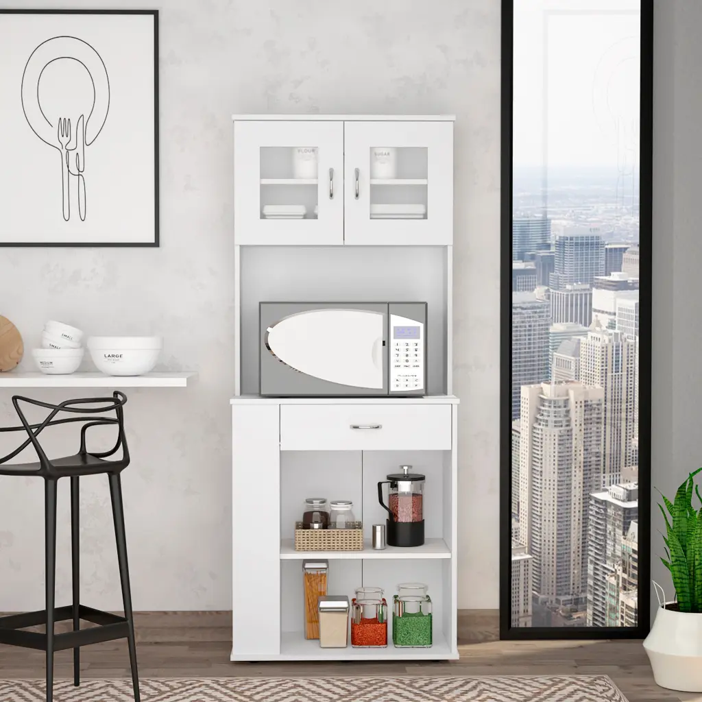 Poole Pantry Cabinet Three Side Small Shelves One Drawer Double Door rta muebles colombia