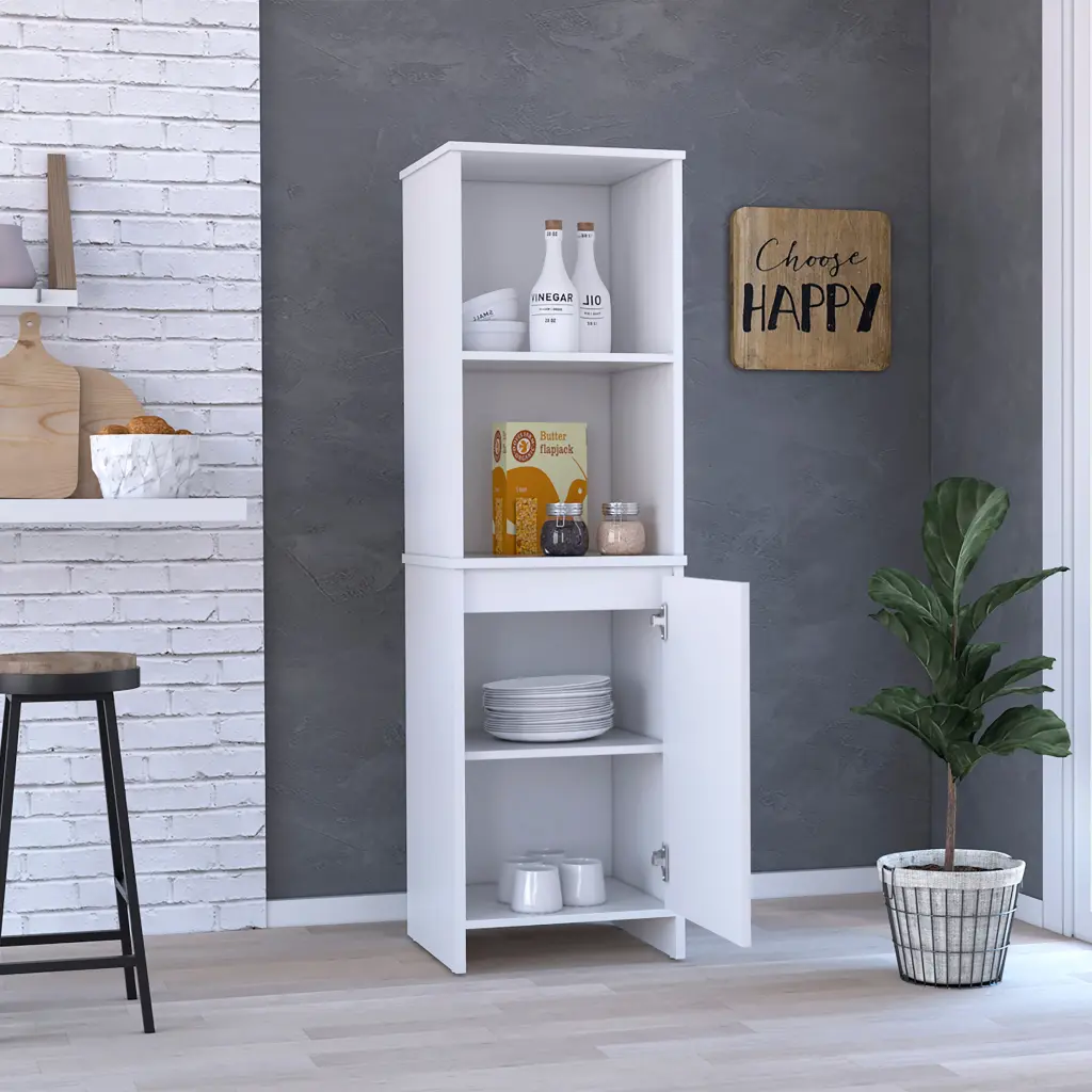 Kitchen Pantry Feery Single Door Cabinet Interior And External Shelves treevol furniture