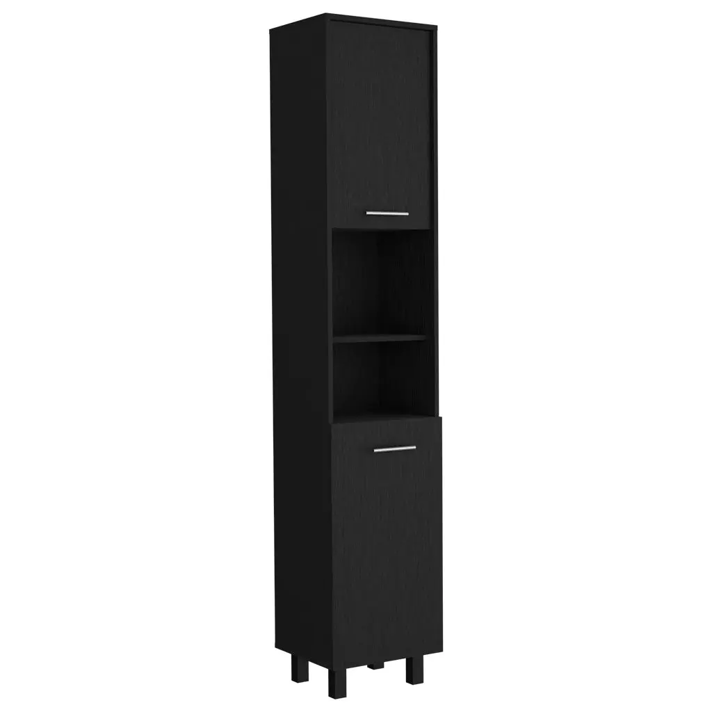 Pantry Cabinet Almada Three Shelves Indoor Use Black Wengue Finish treevol furniture