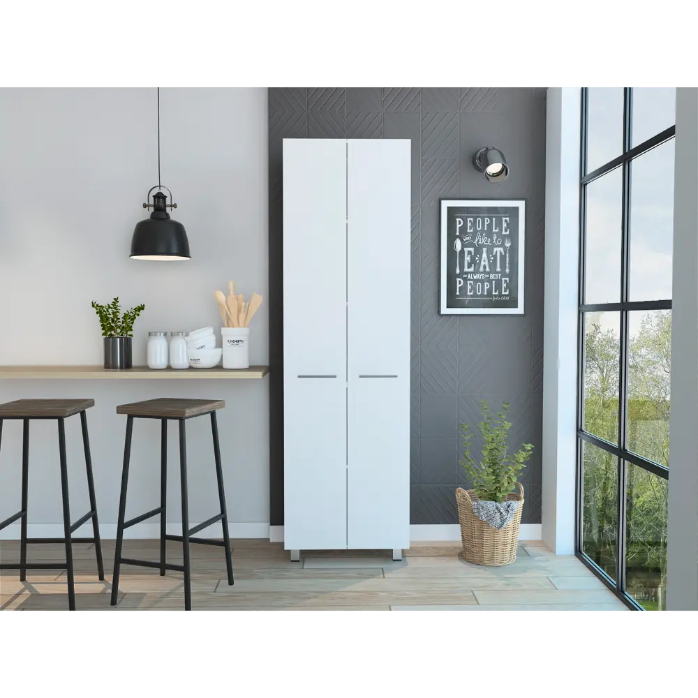 Baleare Pantry Cabinet, Five Indoor Use Shelves, Four Legs White Freestanding tuhome