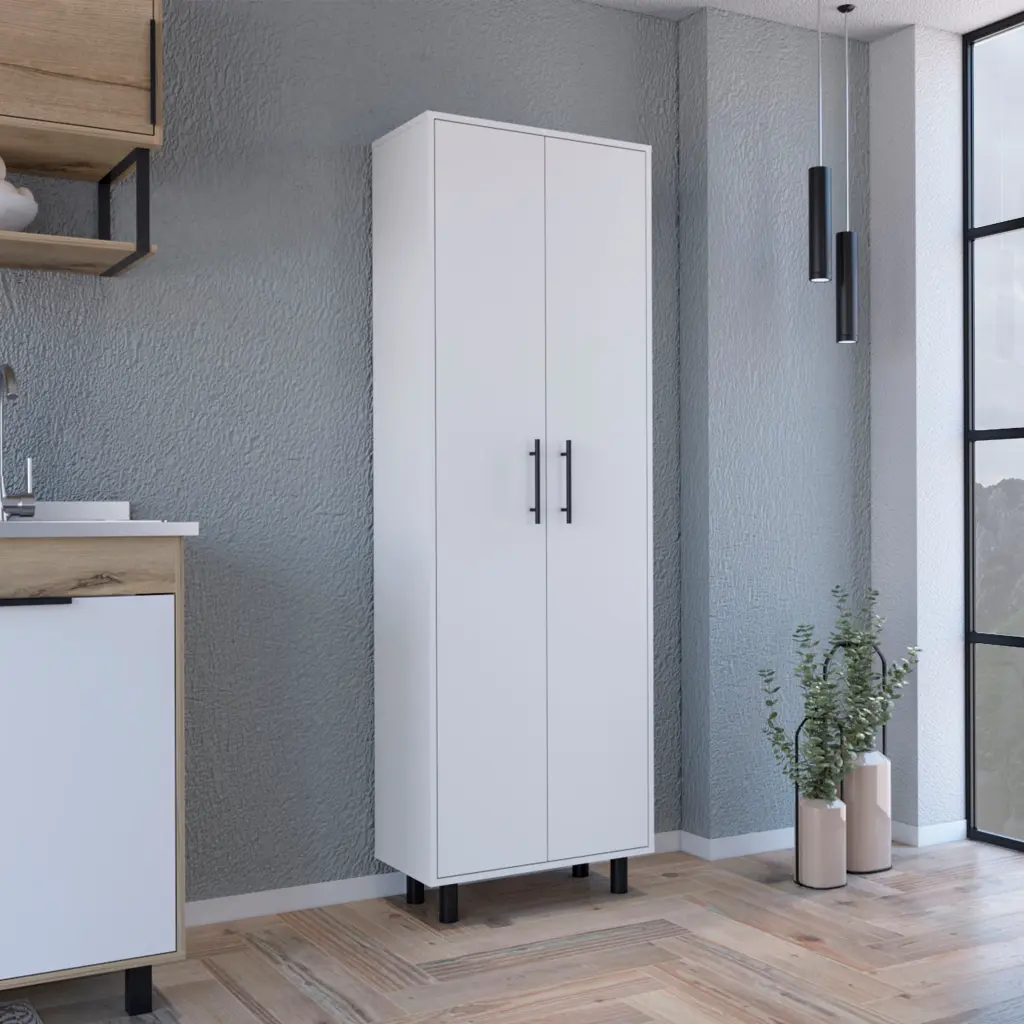 Napoles Multistorage Pantry Cabinet White Bathroom Modern Particle Board Organizer tuhome