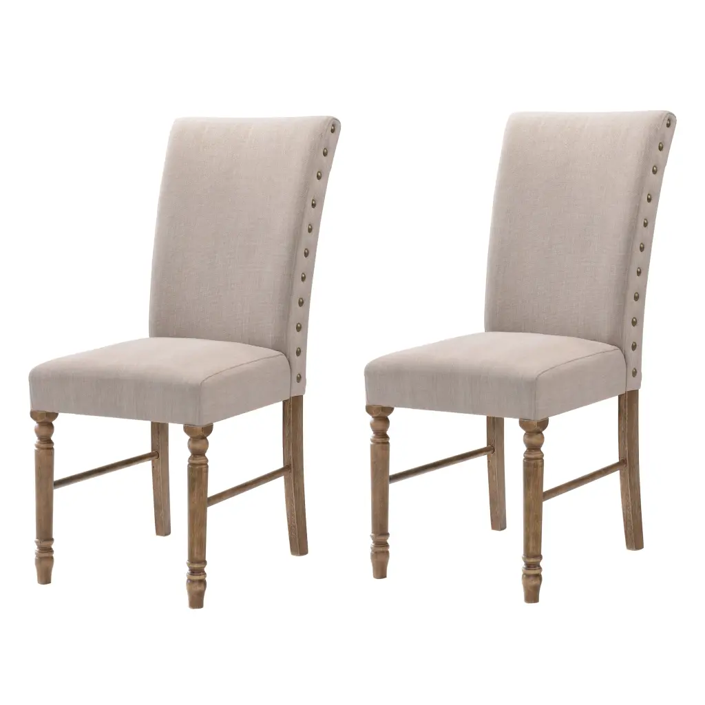Cream and Weathered Oak Tight Back Parson Chairs Set 2 furniture max