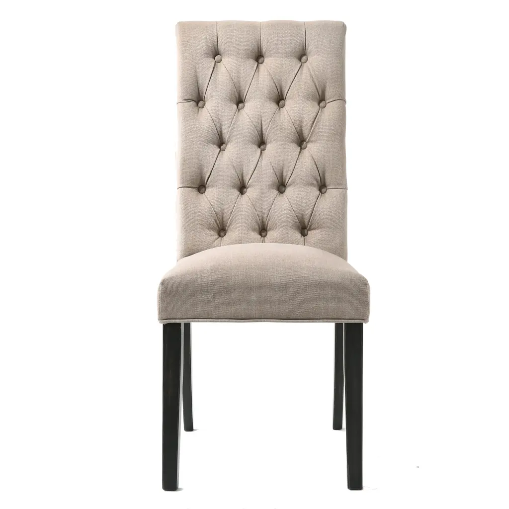 Set 2 Tan and Black Tufted Parson Chairs Solid Wood Legs furniture max
