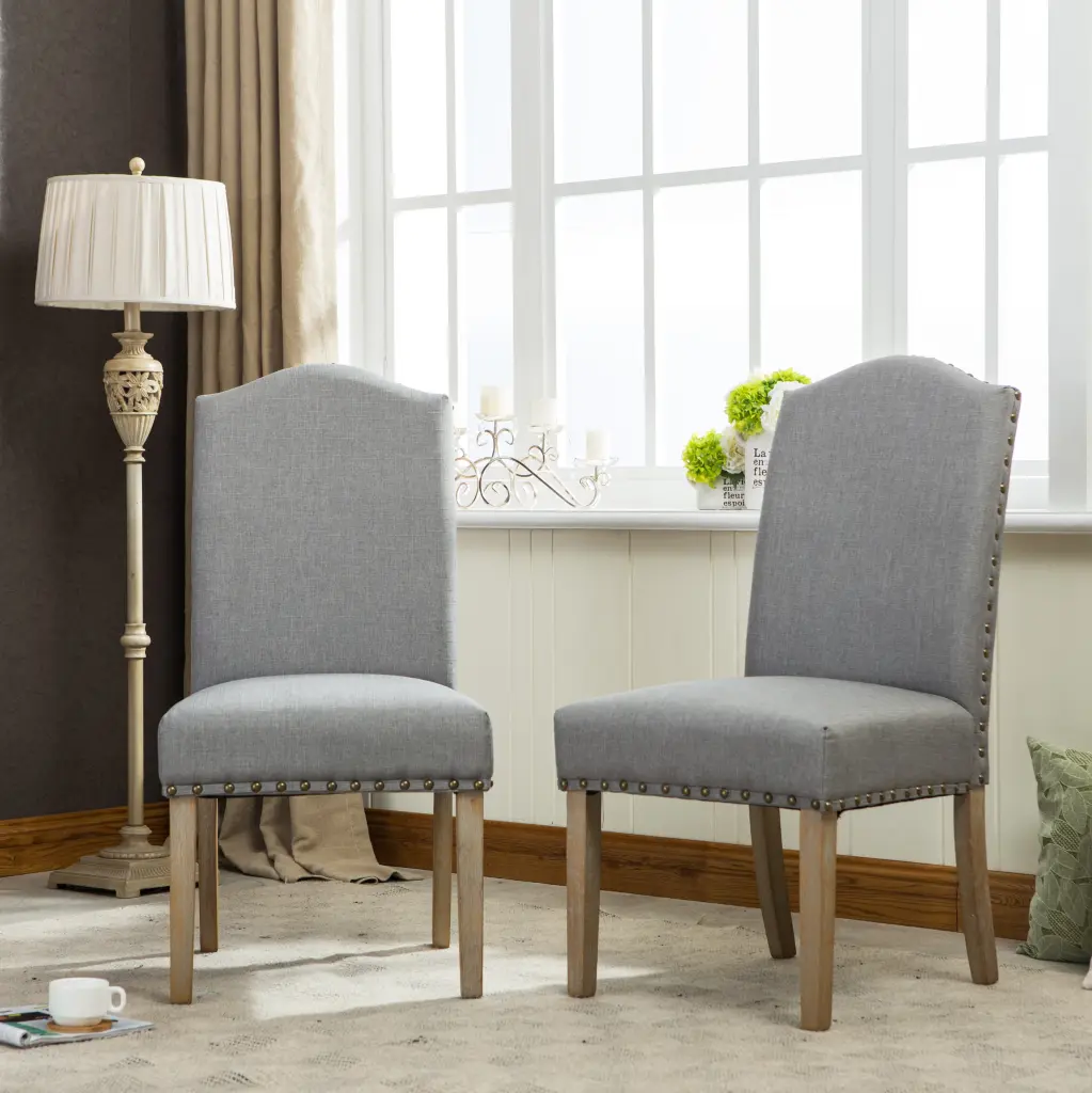 Mod Urban Style Solid Wood Grey Fabric Padded Parson Chair Set 2 hz