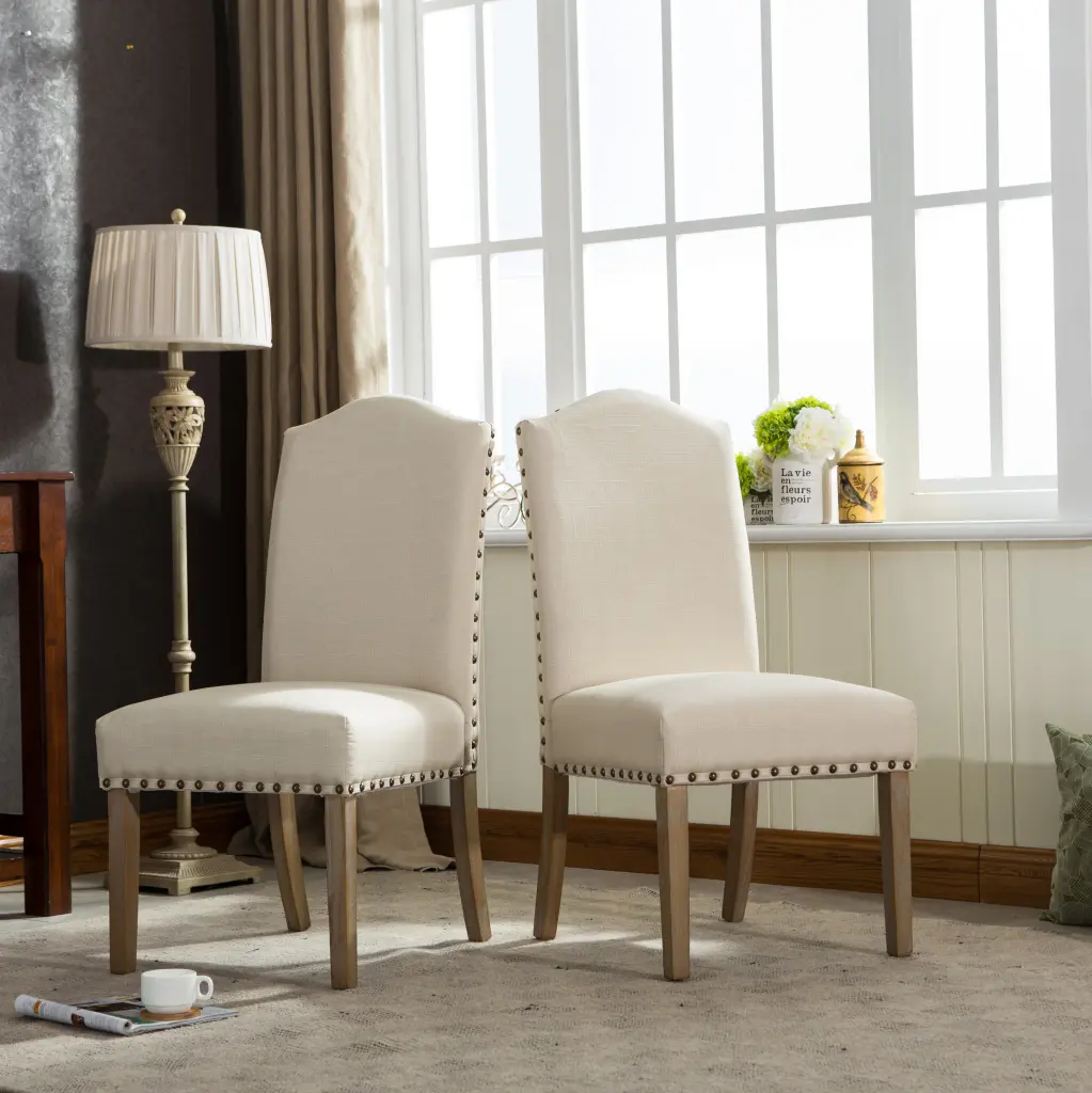 Set 2 Mod Urban Style Solid Wood Padded Parson Chairs Tan hz