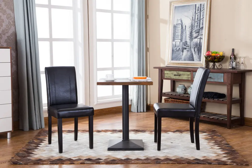 Urban Style Solid Timber Parson Chair - Set 2 Black Faux Leather Chairs hz