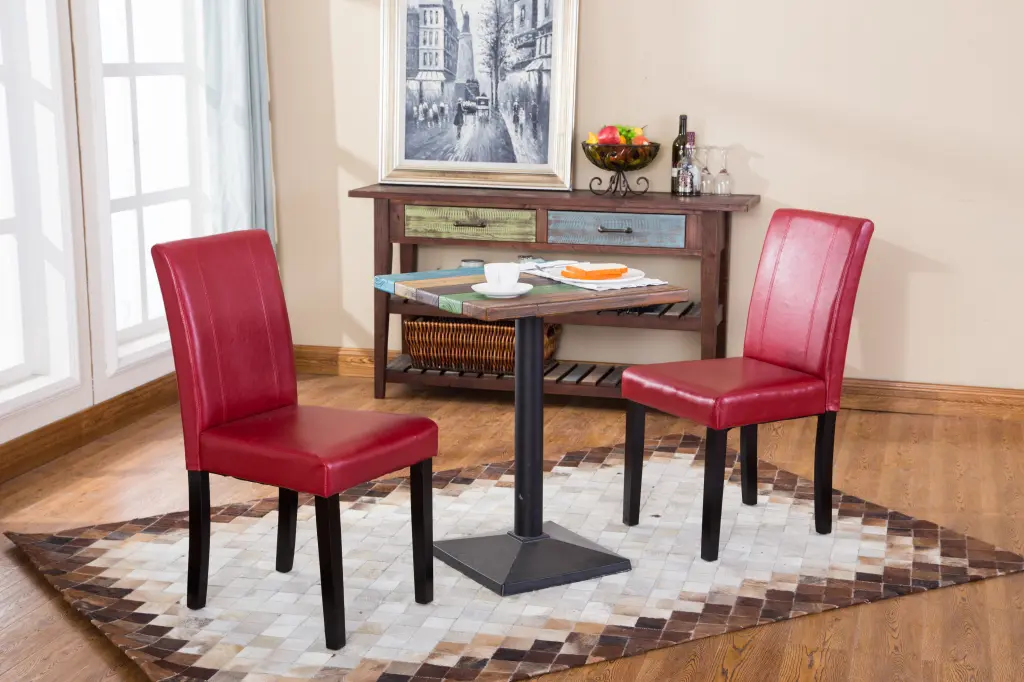 Urban Style Solid Wood Padded Parson Chair Set 2 Red Faux Leather Dining Chairs hz