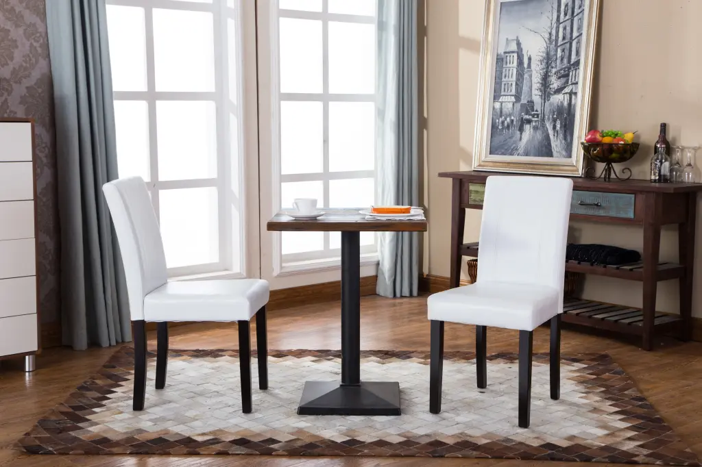Urban Style Solid Wood Padded Parson Chair Set 2 White Faux Leather hz