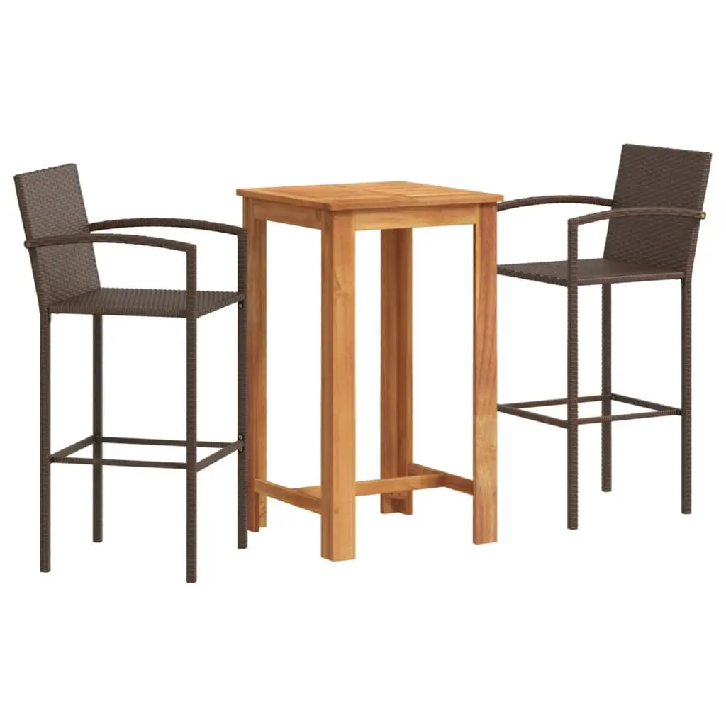 3 Piece Patio Bar Set Brown Solid Wood Acacia and Poly Rattan Outdoor Furniture