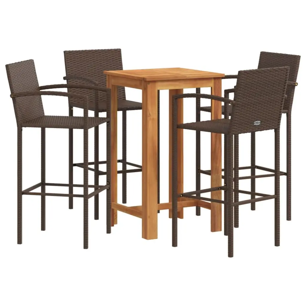 5 Piece Patio Bar Set Brown Solid Wood Acacia and Poly Rattan Outdoor Entertaining