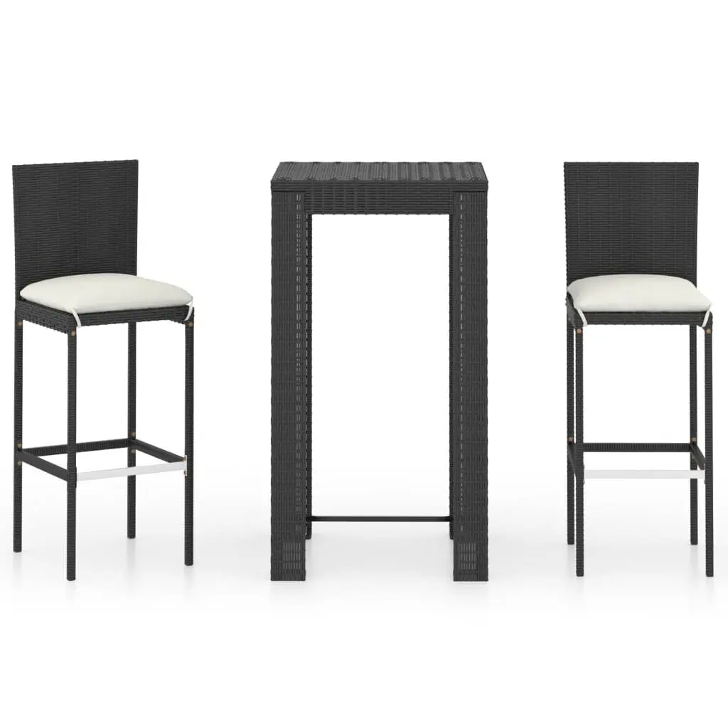 3 Piece Patio Bar Set Cushions Poly Rattan Black Outdoor Bistro Set