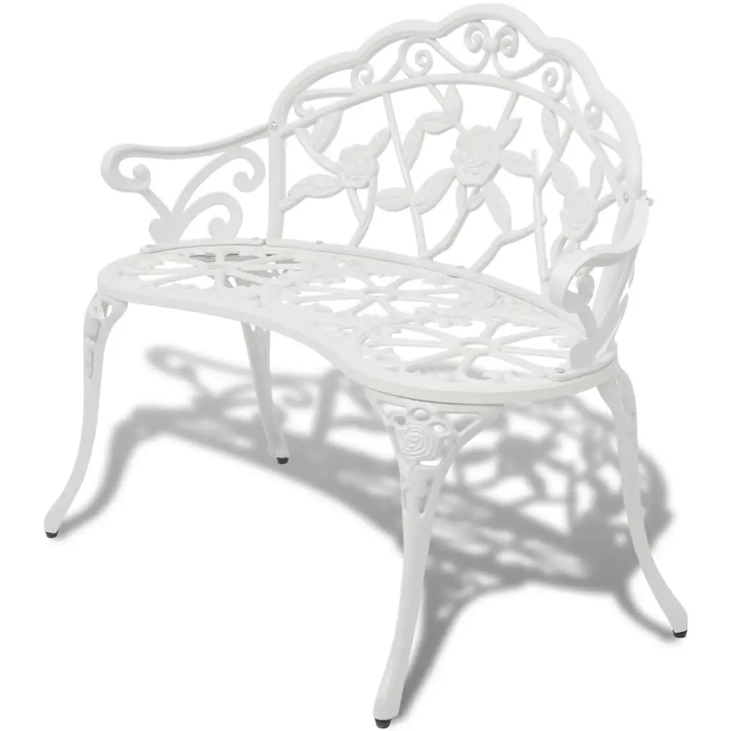 39.4 Inch Cast Aluminum Patio Bench White Outdoor Garden Bench