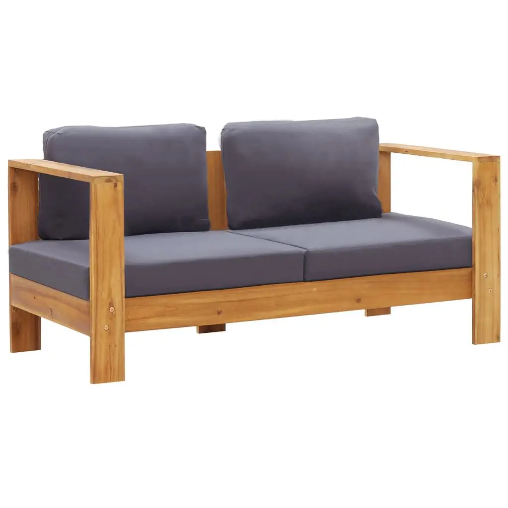 Gray Patio Sofa Bench Cushions 55.1 Inches Solid Acacia Wood