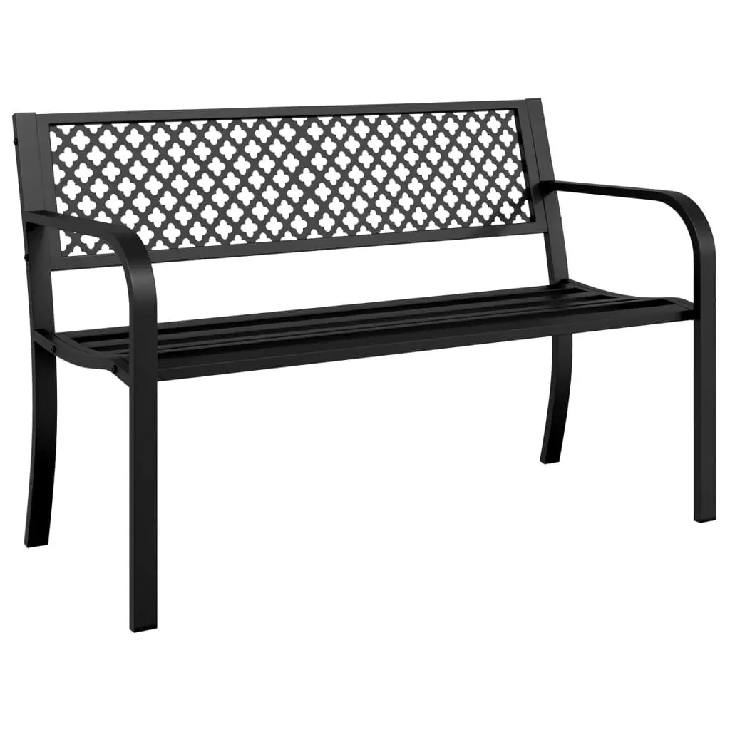 Patio Bench 46.9 Inches Black Steel Outdoor Garden Seating