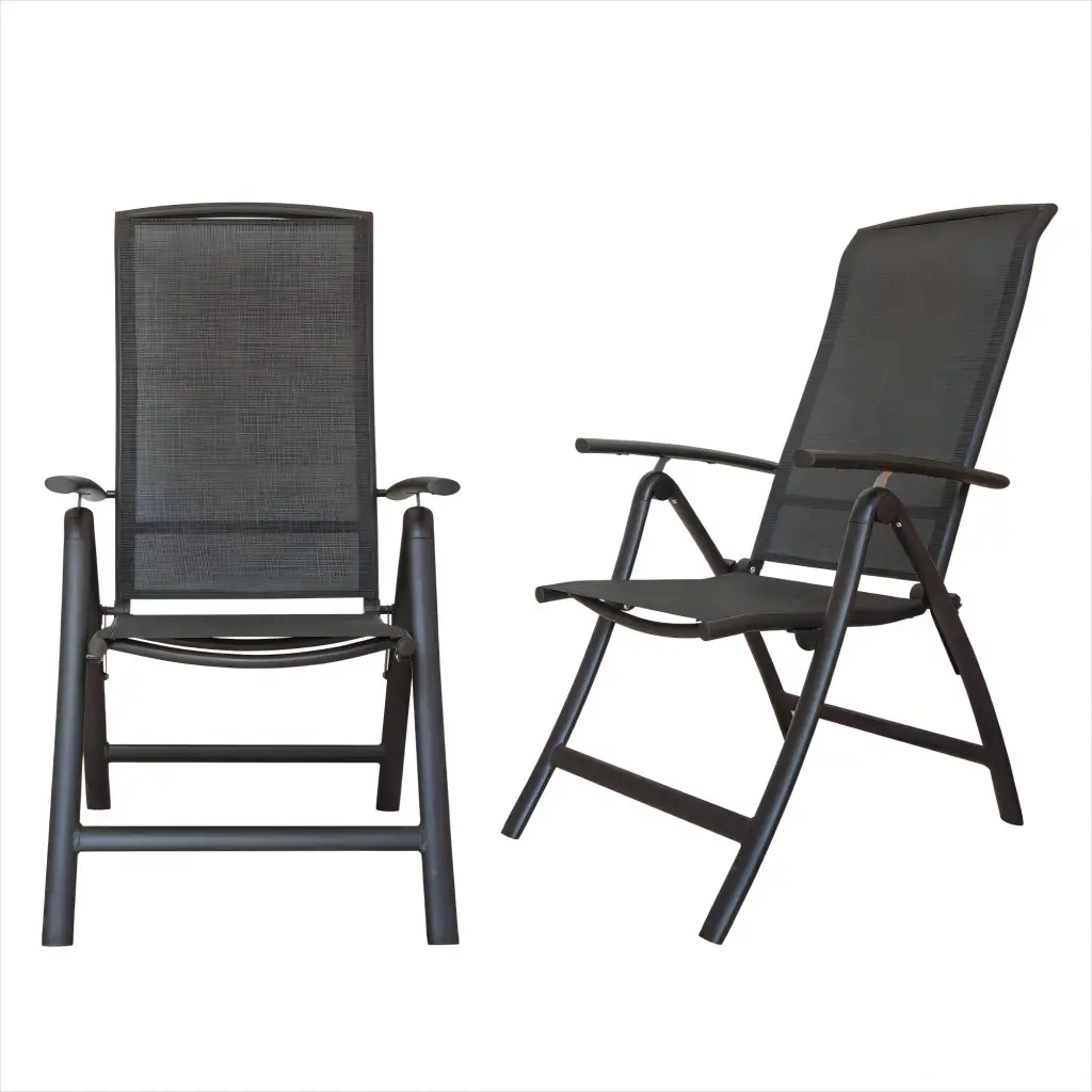Set 2 Reclining Folding Patio Chairs Aluminum Frame and Sling Fabric crefise patio life