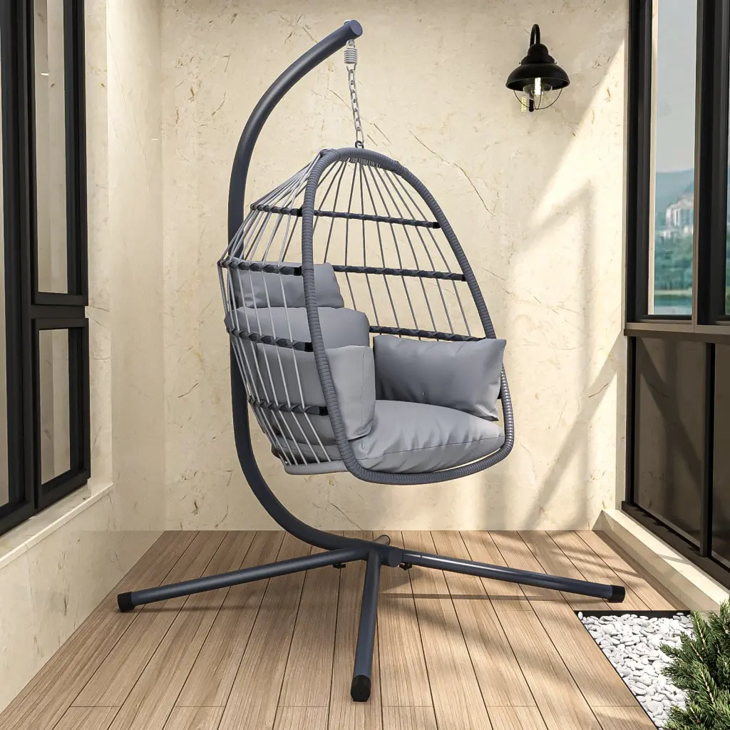 Patio Collapsible Hanging Swing Chair Stand Gray Foam ipro outdoor furniture