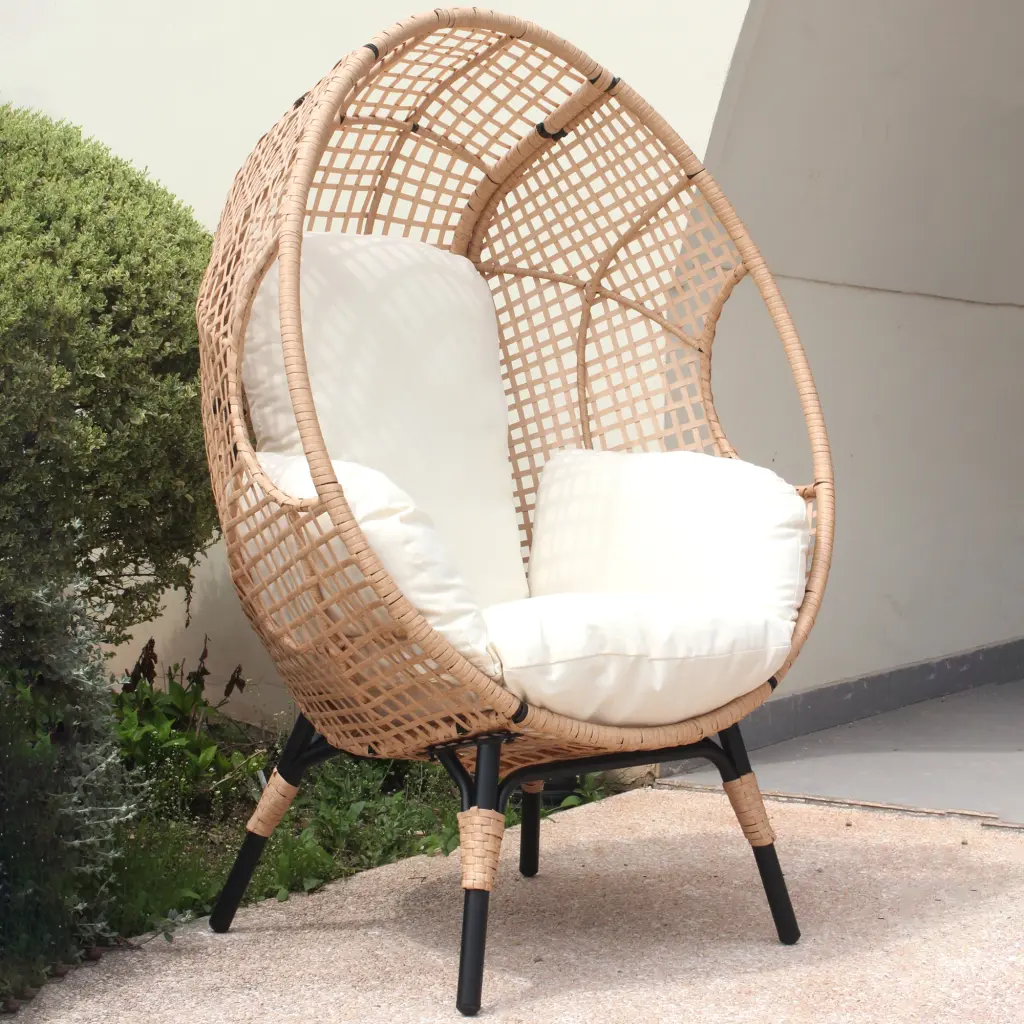 Patio PE Wicker Egg Chair Model 4 Natural Hue Rattan Beige Cushion Outdoor Hanging Chair ipro outdoor furniture