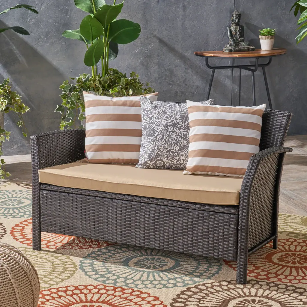 St Lucia Seat Brown Tan Pe Rattan Iron Water-resistant Outdoor Chair nh-kisa