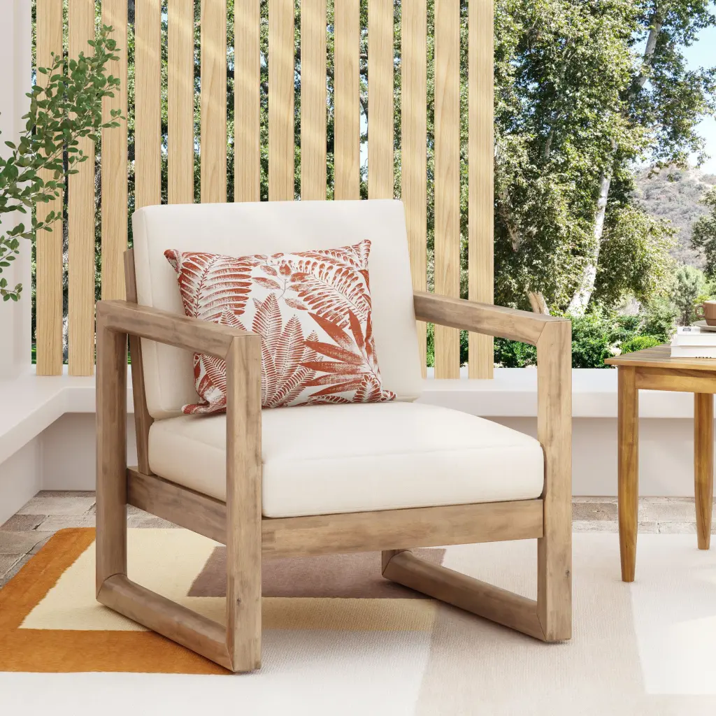 Outdoor Acacia Timber Club Chair Cushions Brown and Beige Finish 29.5 Inches Deep nh-onfind