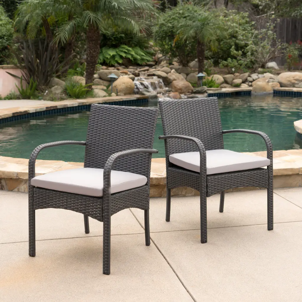 Cordoba Grey PE Wicker Dining Chair Iron Frame And Water-resistant Fabric nh-purenest
