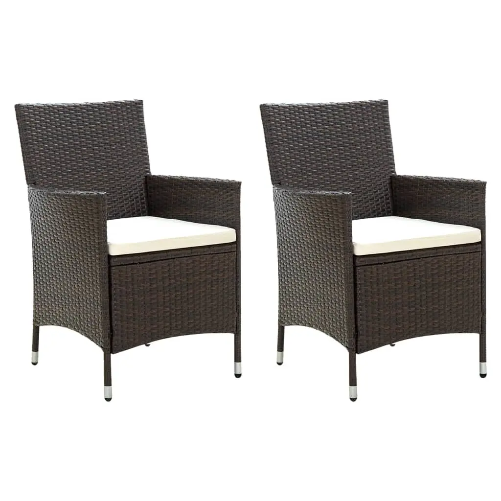 Patio Chairs Cushions 2 Piece Set Brown Poly Rattan Outdoor