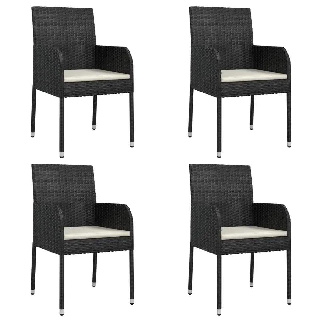 Patio Chairs Cushions 4 Piece Set Poly Rattan Black Outdoor Furniture
