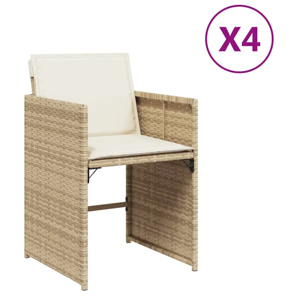 Patio Chairs Cushions 4 Pieces Beige Poly Rattan Outdoor Seating Set