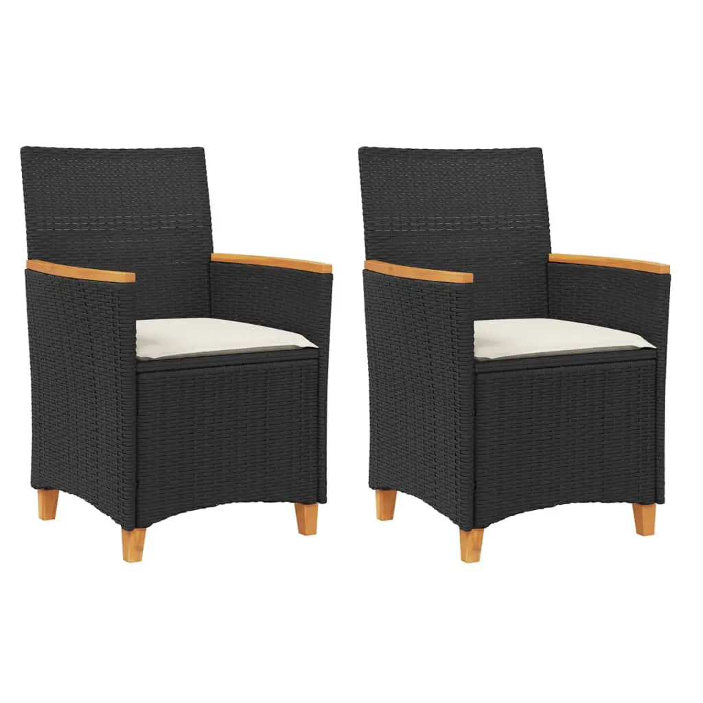 Patio Chairs Cushions 2 Pieces Black Poly Rattan and Solid Wood