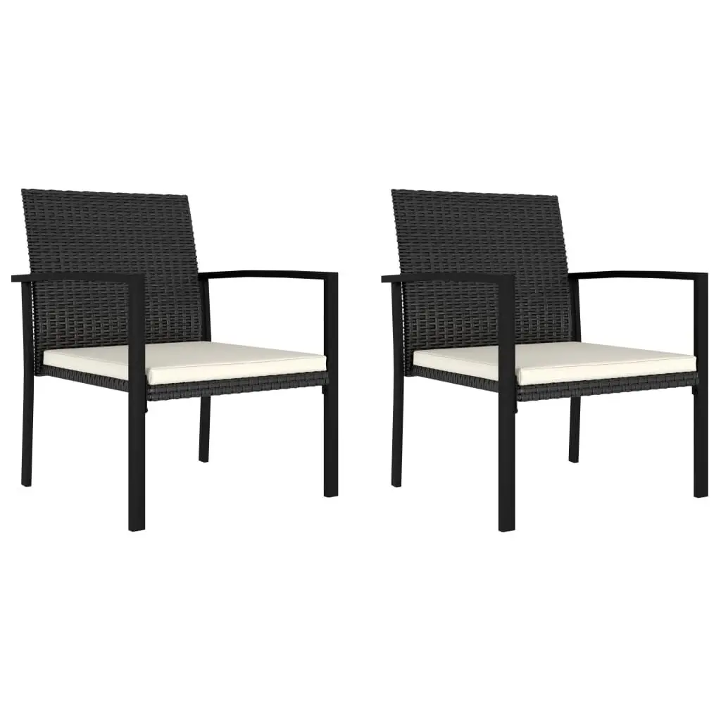 Patio Dining Chairs 2 Piece Set Black Poly Rattan Outdoor Chairs