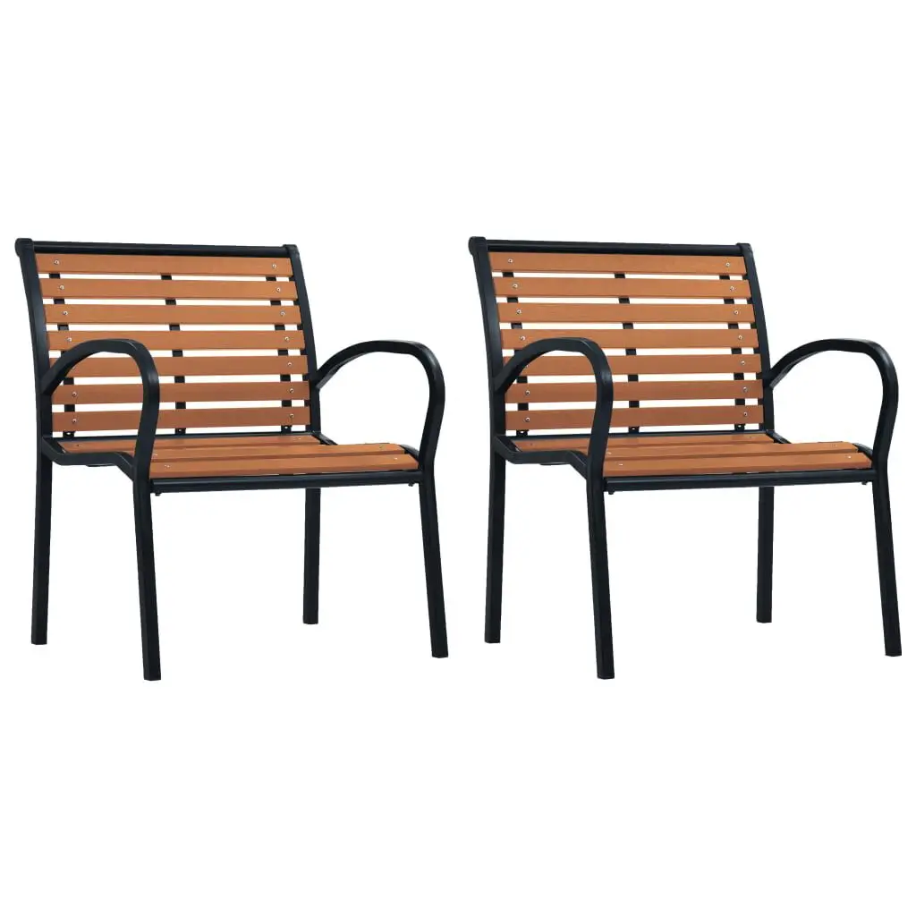 2 Piece Black and Brown Steel and WPC Patio Chairs