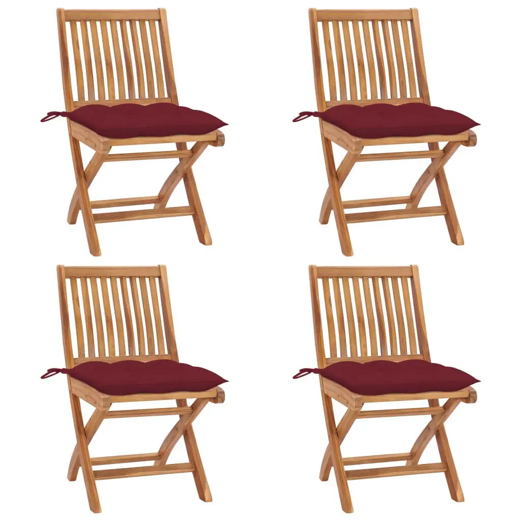 4 Piece Folding Patio Chairs Cushions Solid Teak Wood