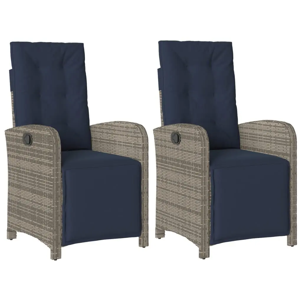 2 Piece Reclining Patio Chairs Footrest Gray Poly Rattan