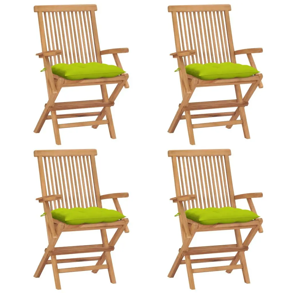 4 Piece Solid Teak Wood Patio Chairs Bright Green Cushions