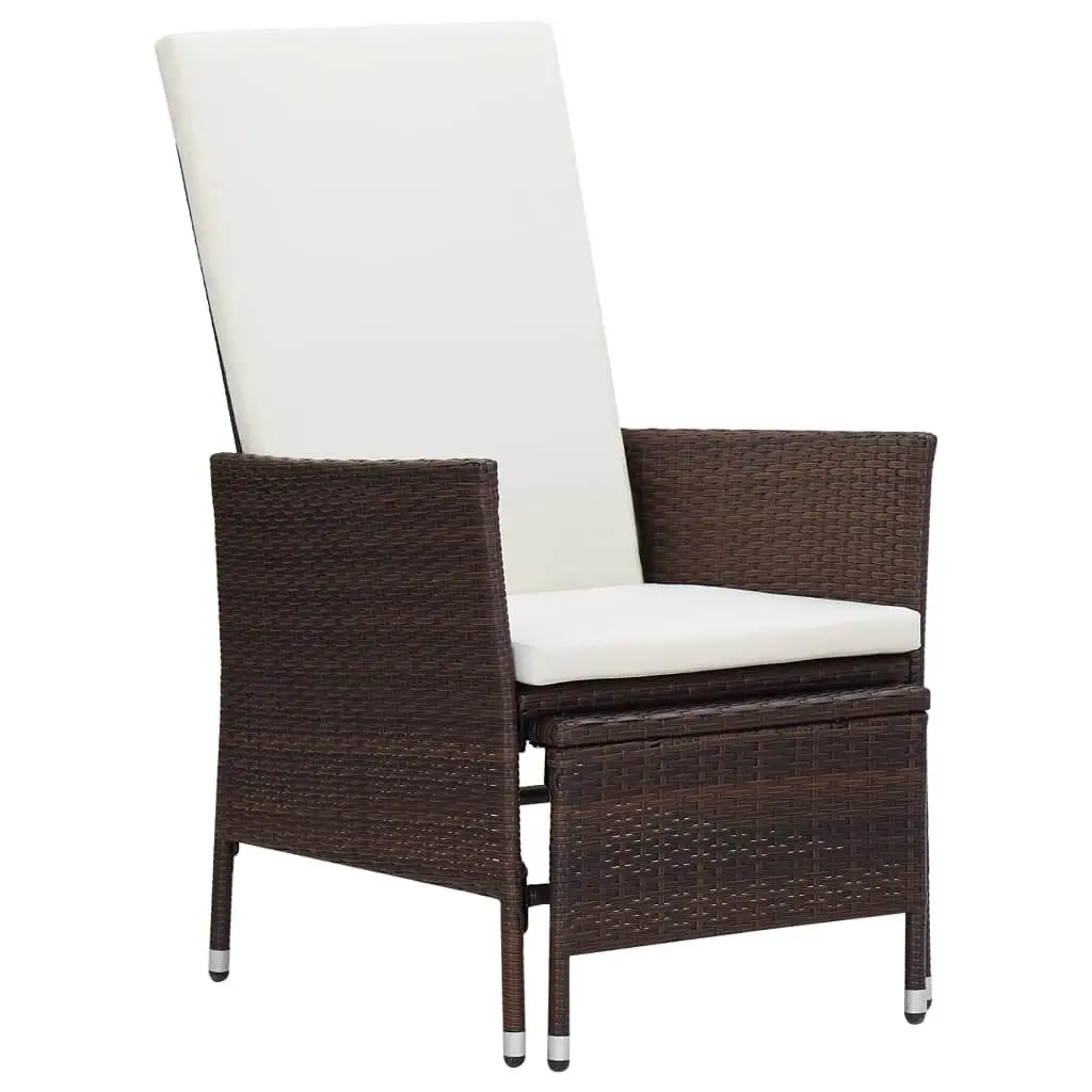 Reclining Patio Chair Cushions Poly Rattan Brown Outdoor Lounge Chair