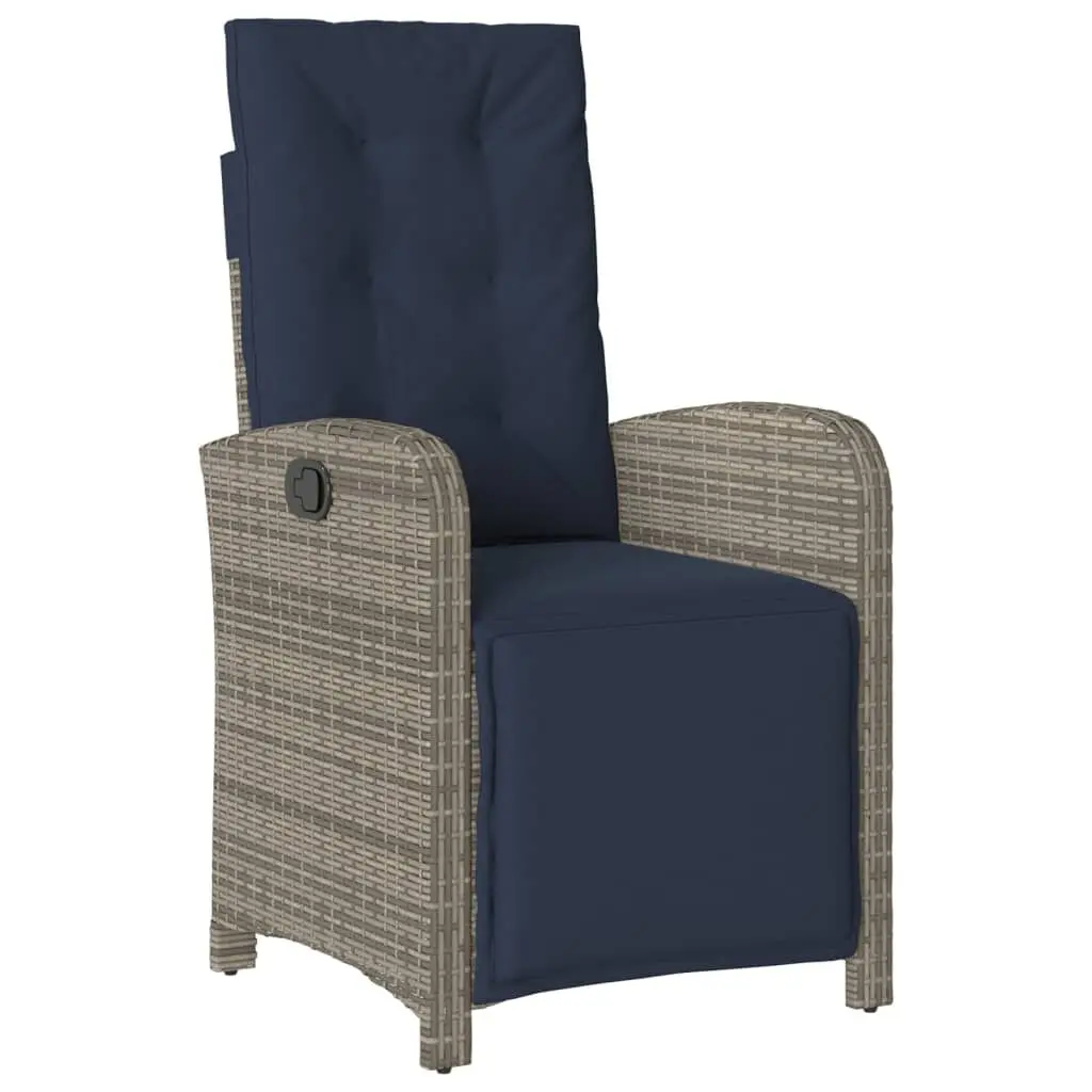 Reclining Patio Chair Footrest Gray Poly Rattan Outdoor Lounge Chair