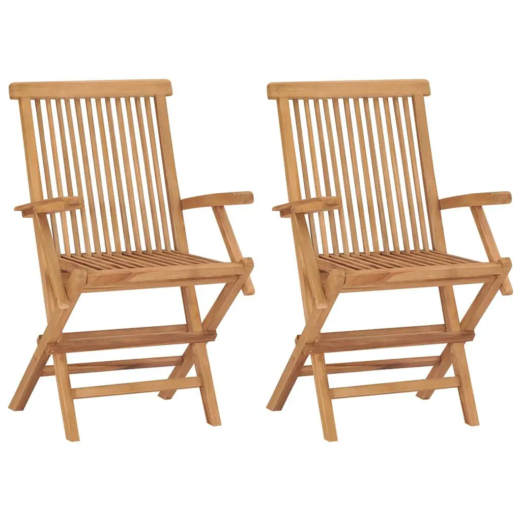 Set 2 Folding Teak Wood Patio Chairs Garden & Outdoor