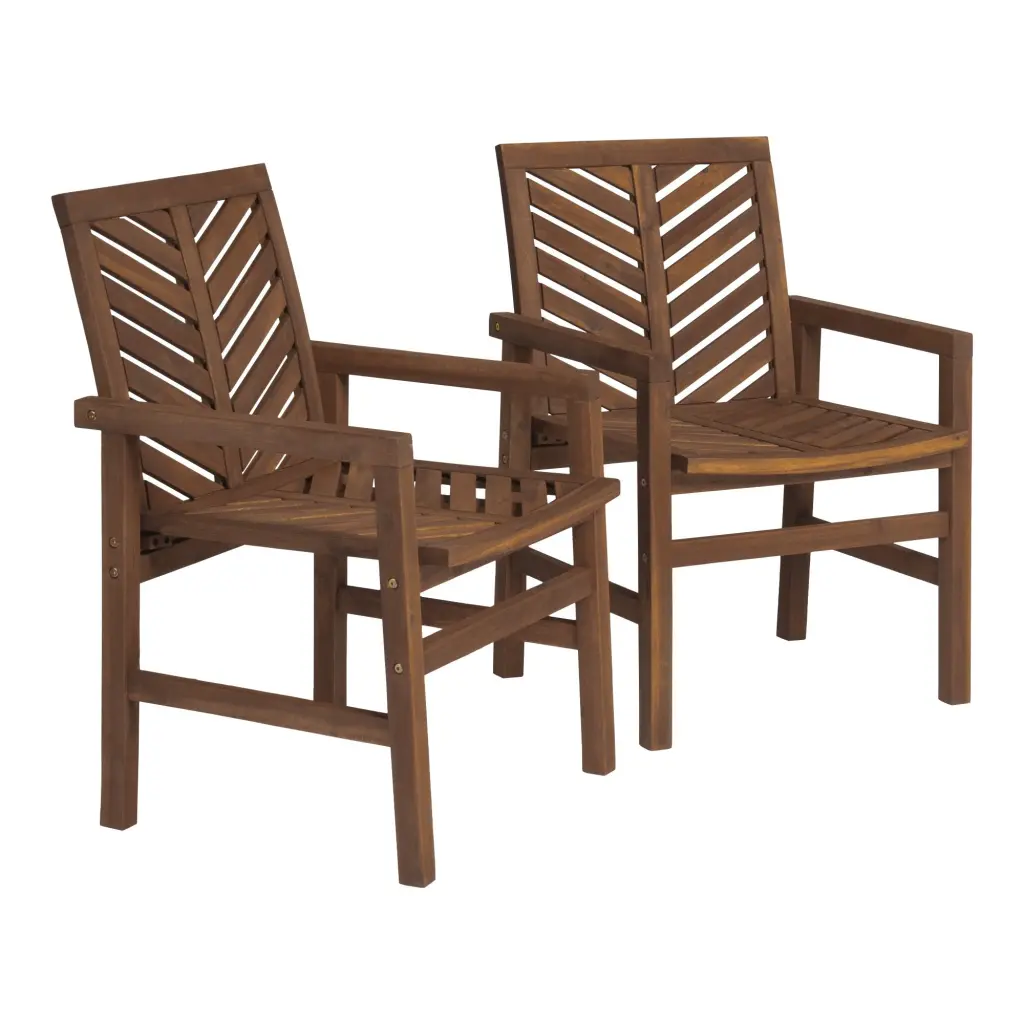 Modern 2-Piece Chevron Patio Chairs Dark Brown Acacia Timber walker edison