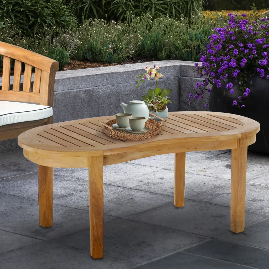 Teak Wood Peanut Patio Coffee Table Outdoor Furniture Chic Teak