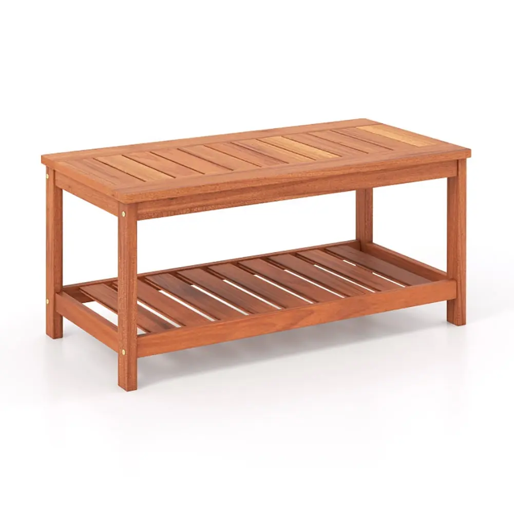 Yardi Yard 2-Tier Patio Coffee Table Slatted Tabletop and Shelf