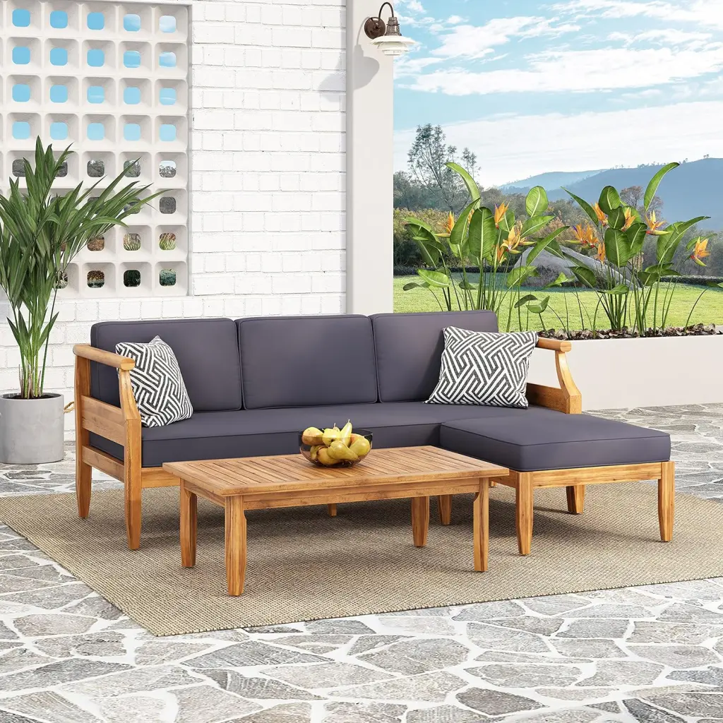 Aston Outdoor 3 Seater Sofa Chat Set Ottoman Acacia Wood Patio Furniture nh-sunfay