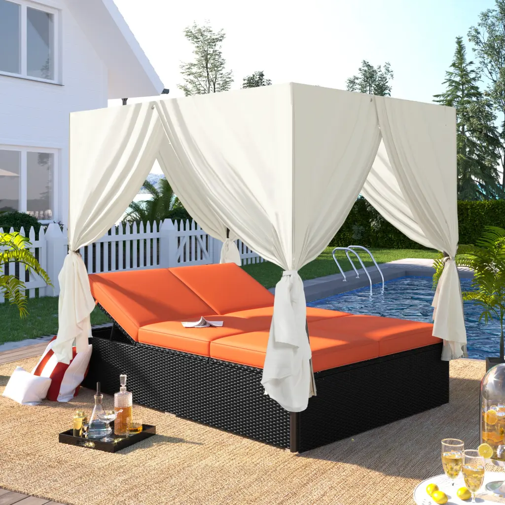 Outdoor Patio Wicker Sunbed Daybed Cushions Customizable Seating u_style