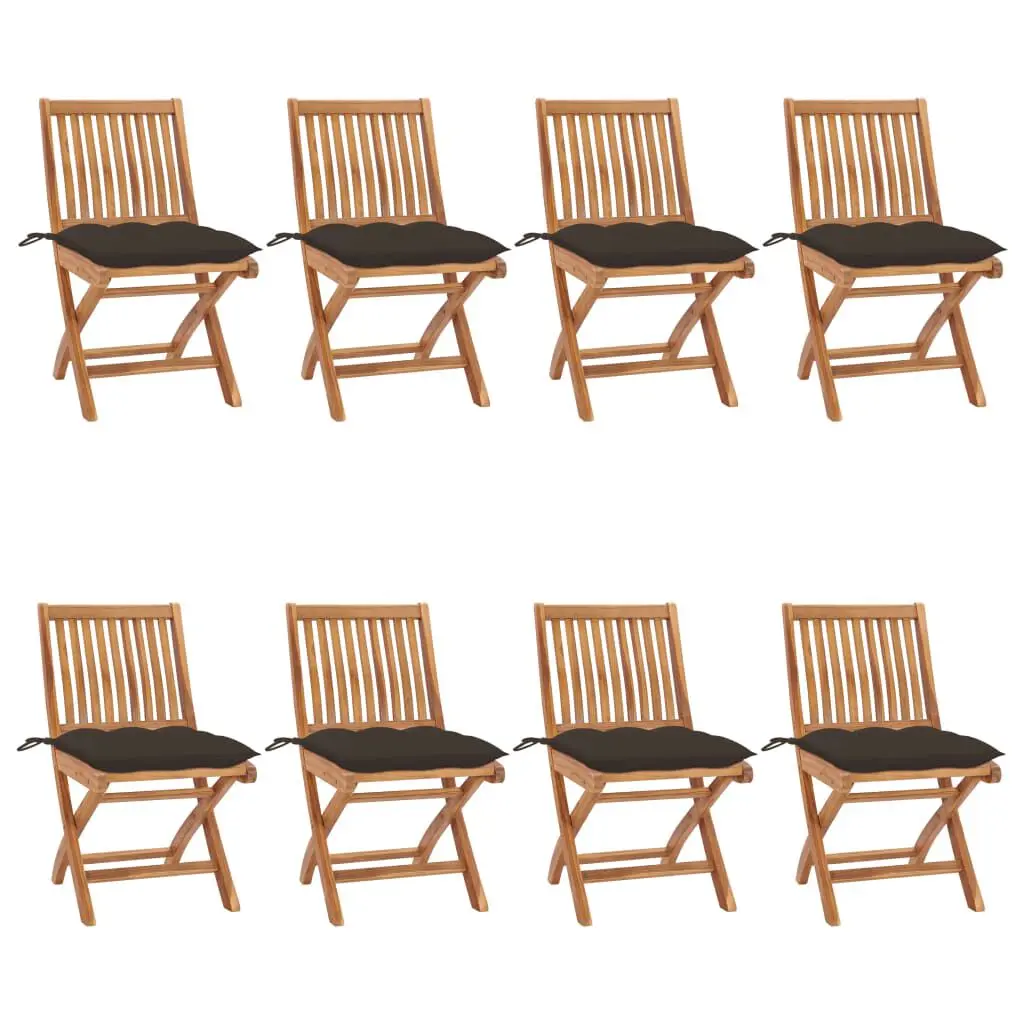 8-Piece Folding Patio Chairs Cushions - Solid Teak Wood Outdoor Dining Set