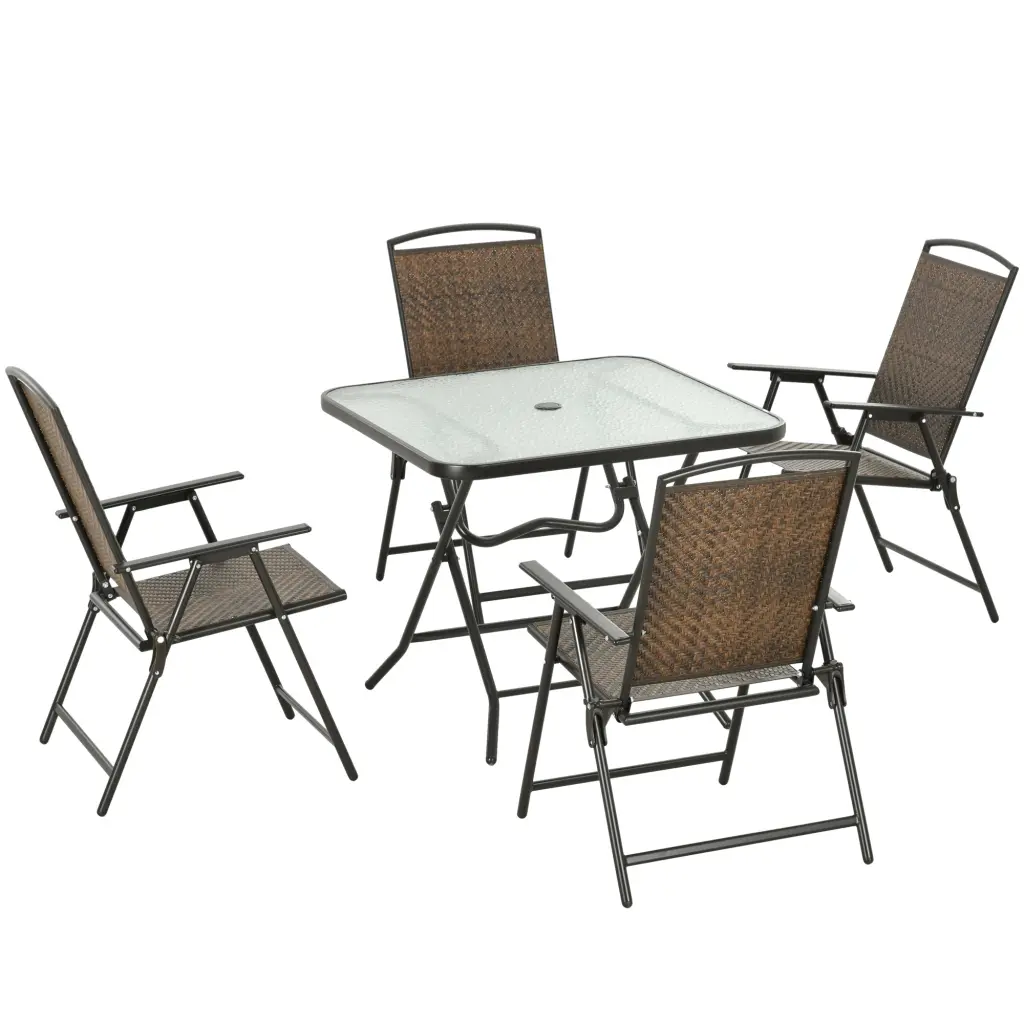 Outsunny 5 Pieces Wicker Patio Dining Set Collapsible Outdoor Table and Chairs aosom business