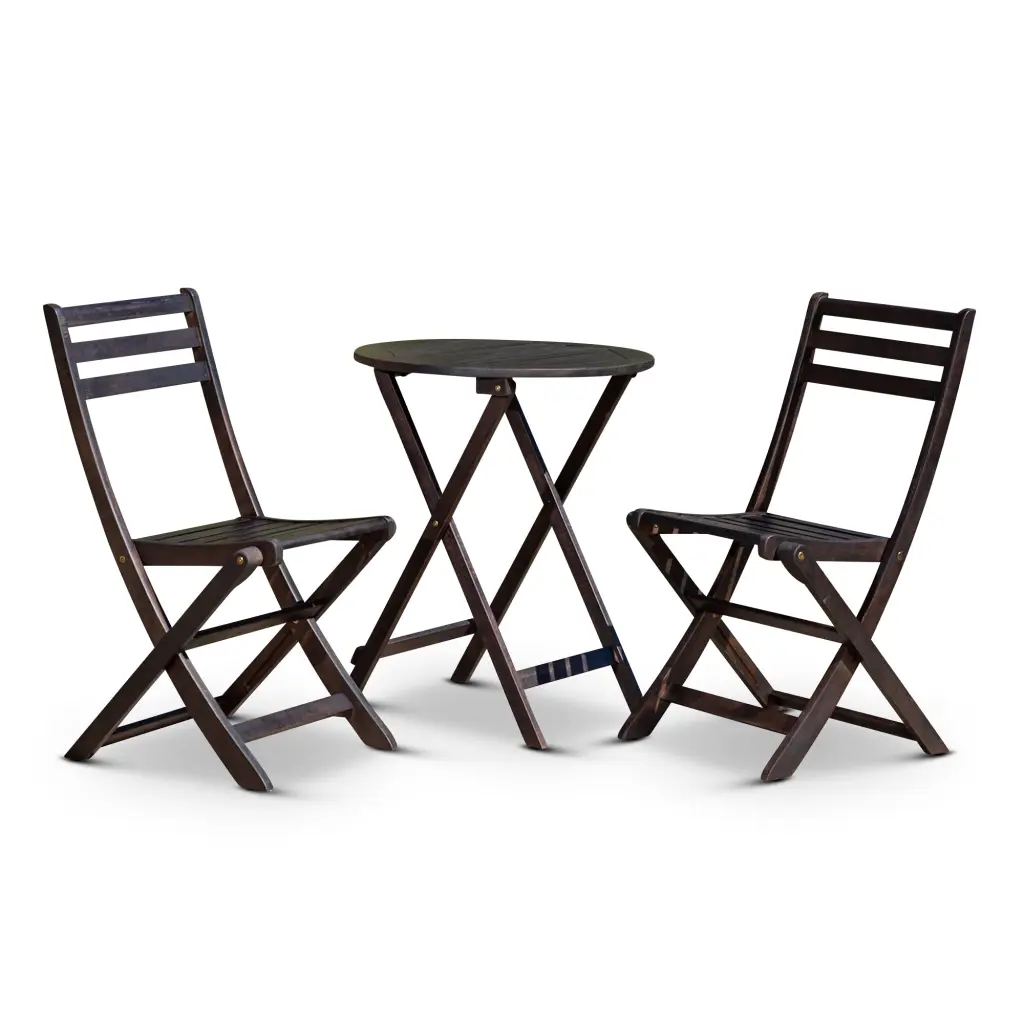 3 Piece Eucalyptus Bistro Set Round Espresso Outdoor Dining dty home