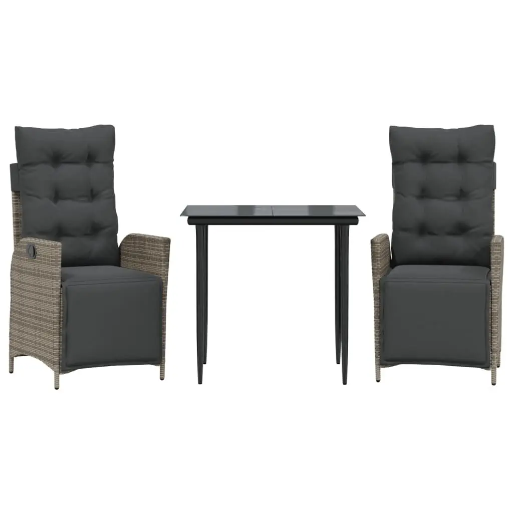 Gray 3 Piece Patio Dining Set Cushions Poly Rattan
