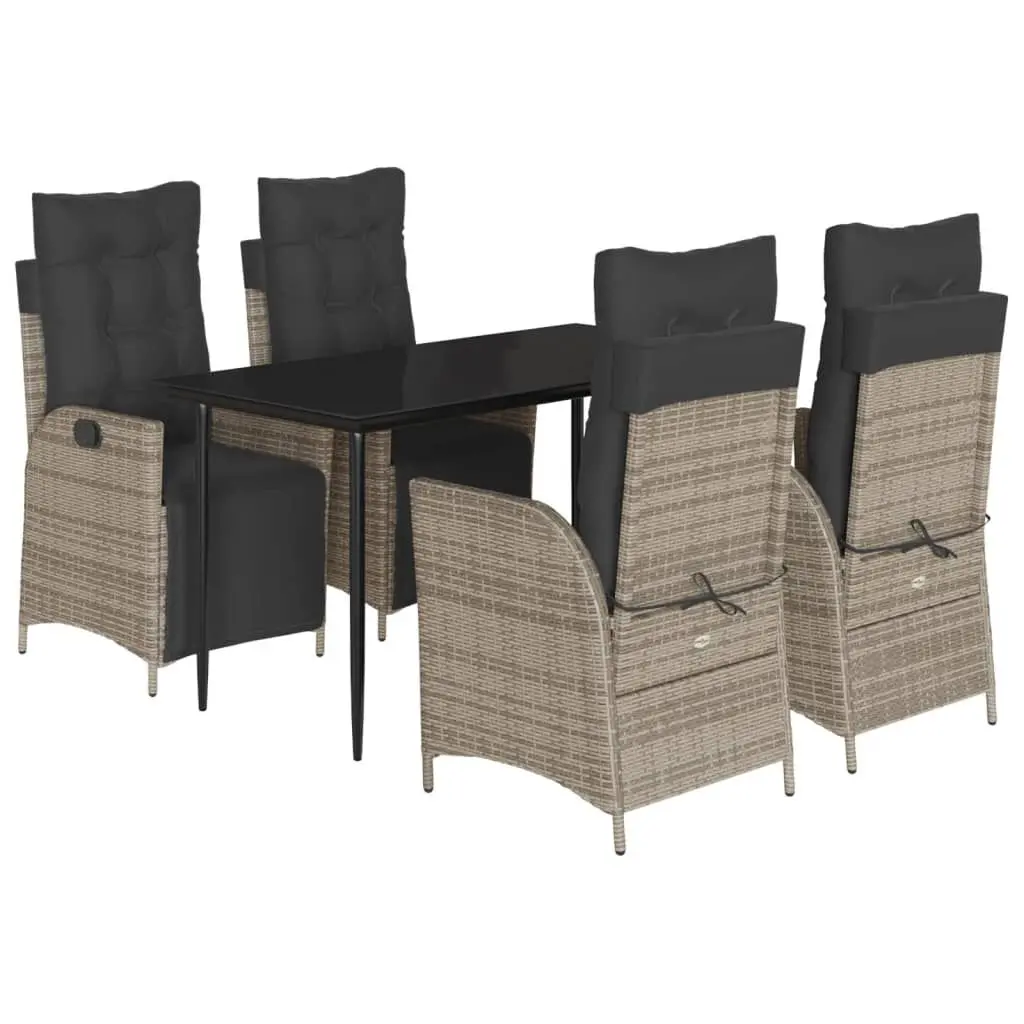 Gray 5 Piece Patio Dining Set Cushions Poly Rattan