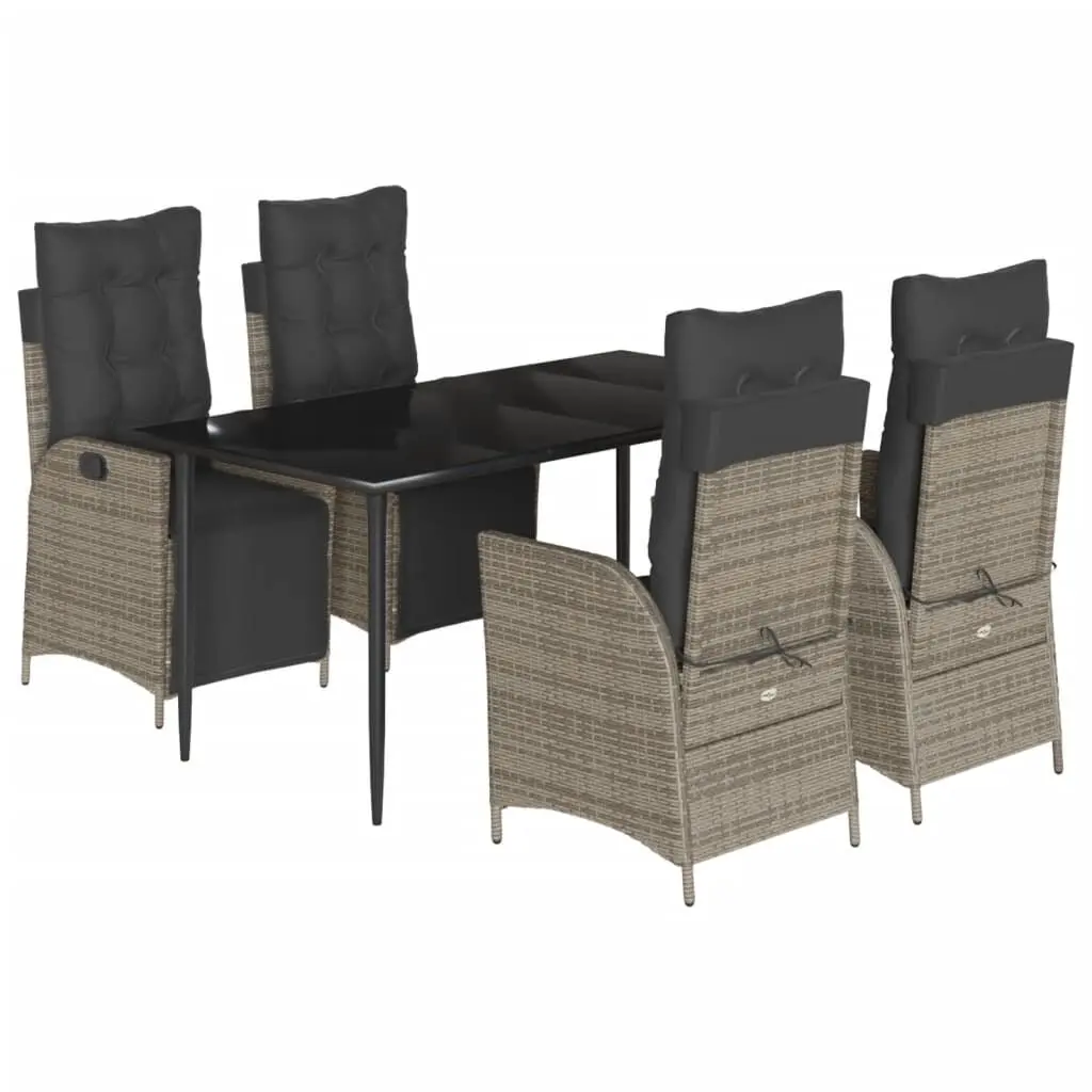 Gray 5 Piece Patio Dining Set Cushions Poly Rattan