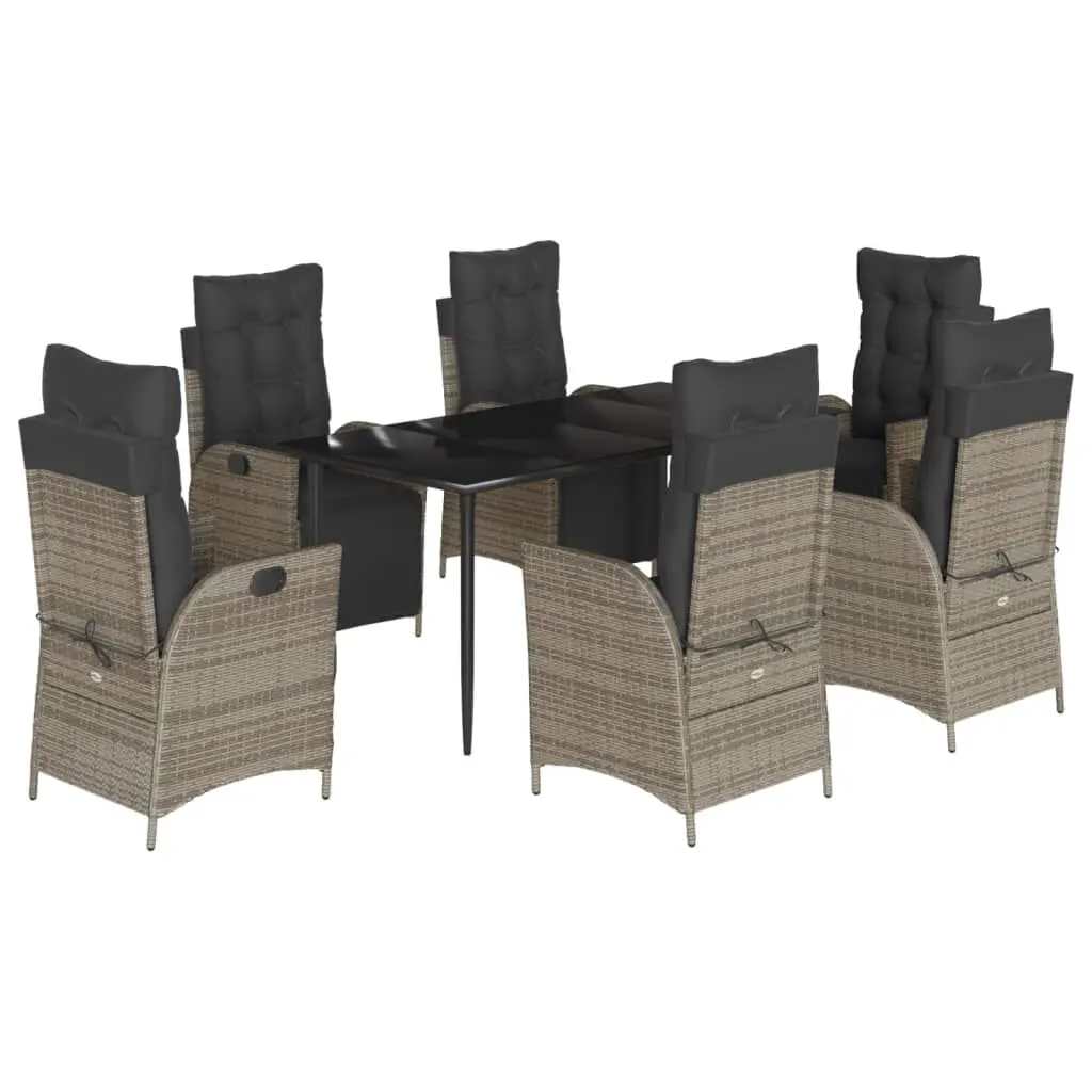Gray 7 Piece Patio Dining Set Cushions Poly Rattan