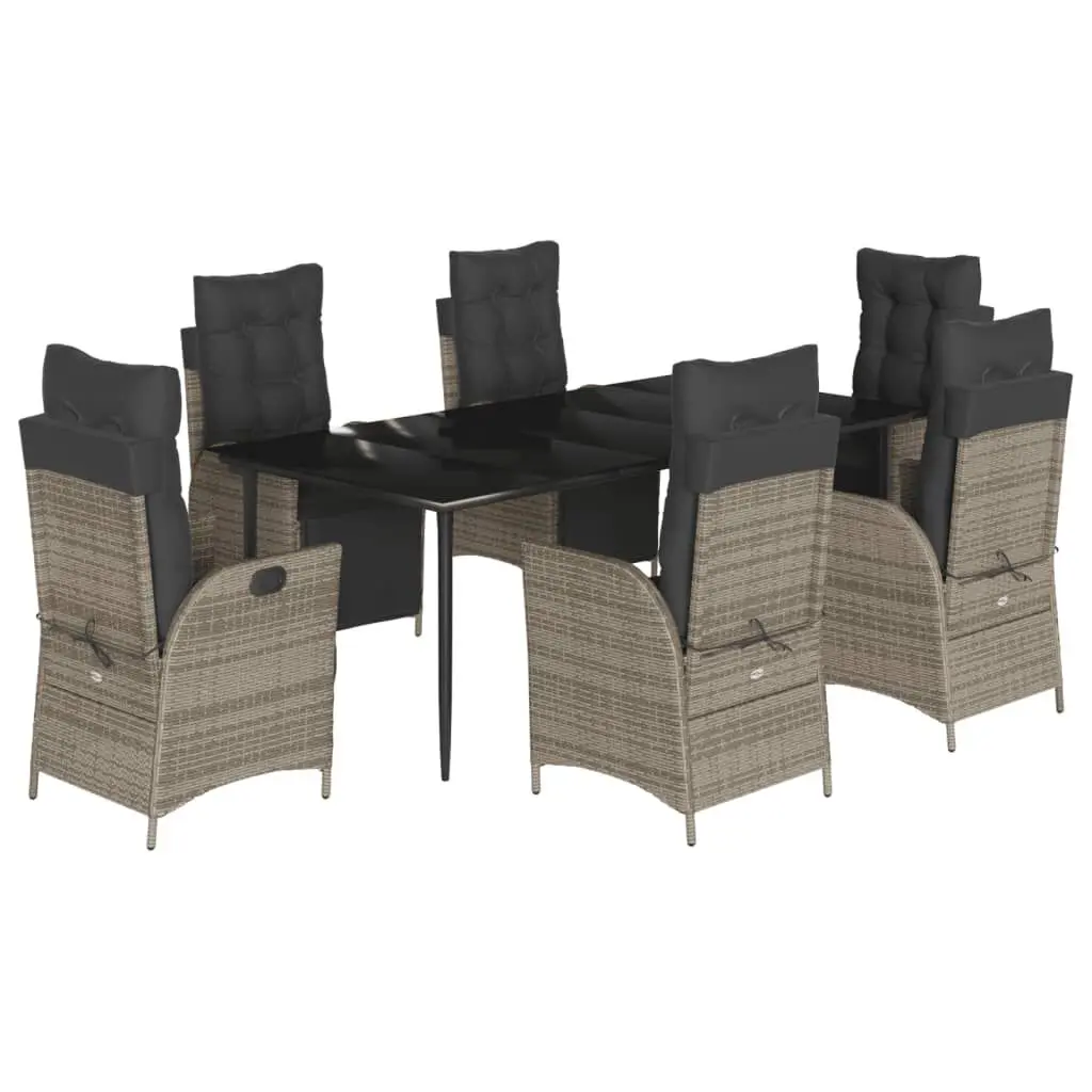 Gray 7 Piece Patio Dining Set Cushions Poly Rattan